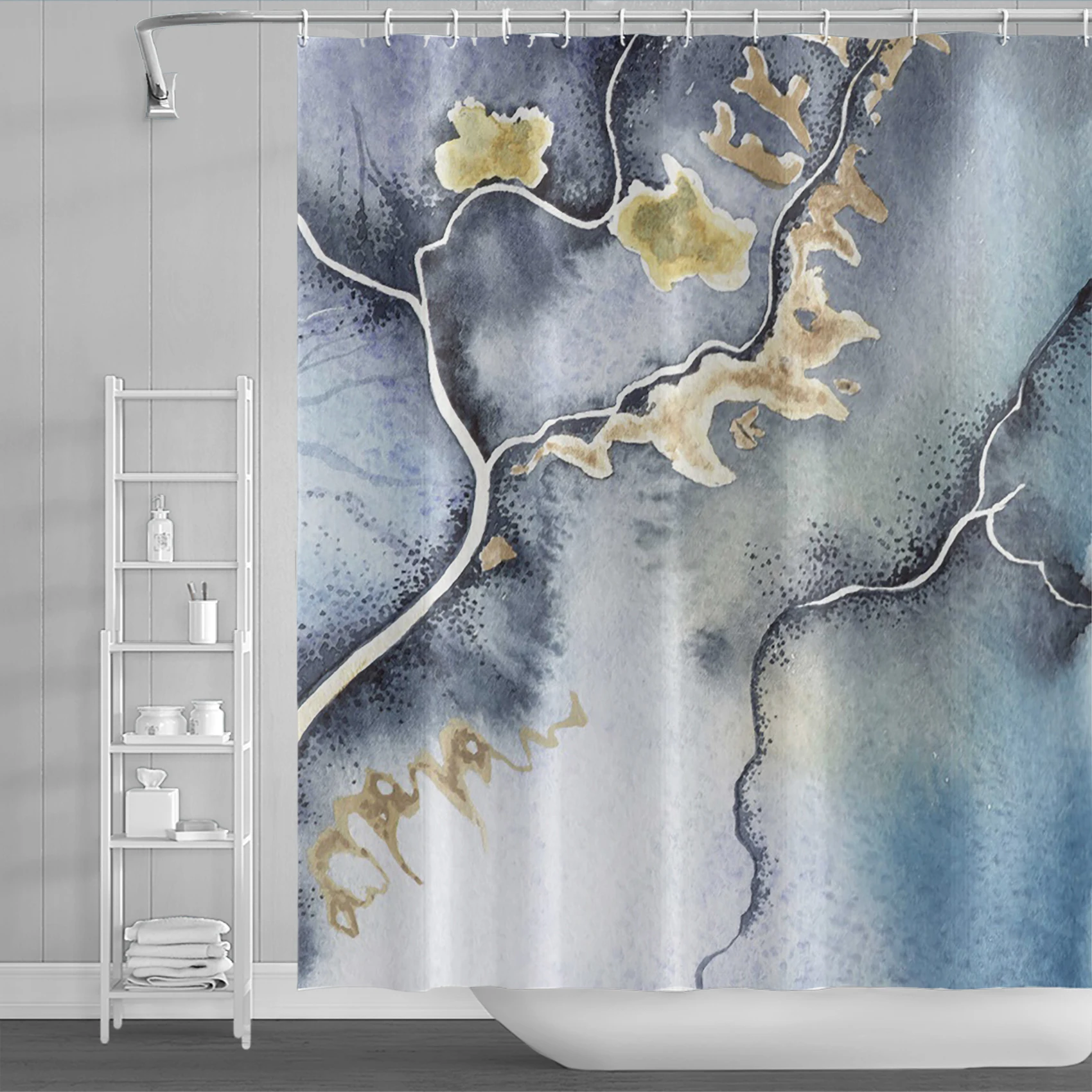 

Мраморная занавеска для душа, роскошная абстрактная ткань, водонепроницаемая черно-белая текстурная занавеска для душа с рисунком для ванной комнаты
