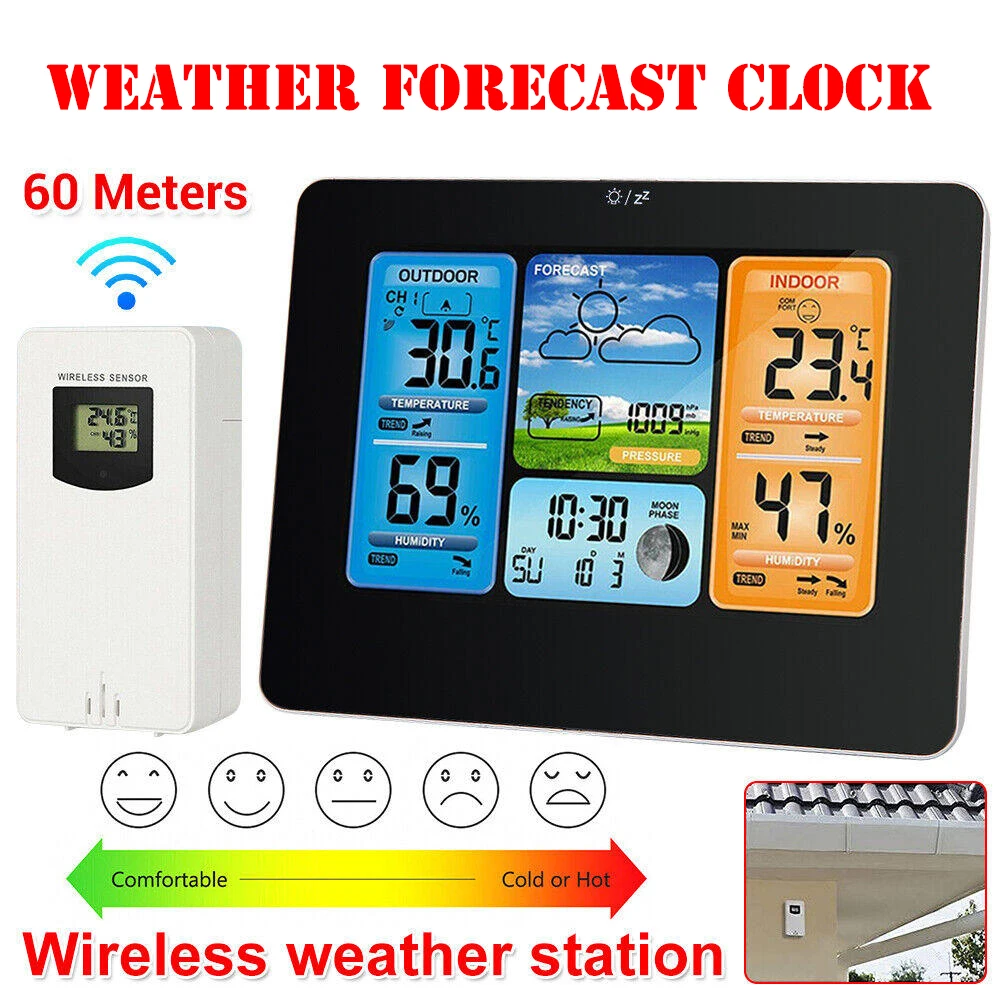 Indoor Outdoor Weather Station Alarm Digital Clock Temperature Humidity Air Pressure Monitor WWVB/DCF Automatic Time Calibration
Indoor Outdoor Weather Station Alarm Digital Clock Temperature Humidity Air Pressure Monitor WWVB/DCF Automatic Time Calibration