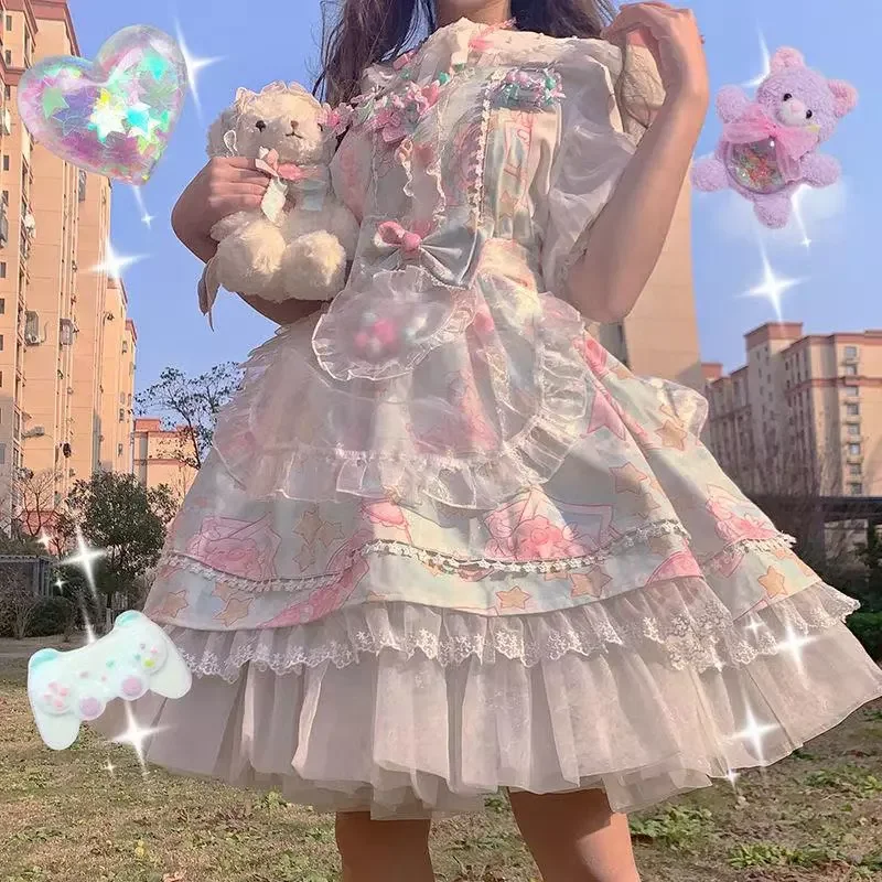 Japanese Sweet Kawaii Cosplay Lolita Dress Women Vintage Victorian Gothic Cartoon Sleeveless Bow Lace Princess Tea Party Dresses
Japanese Sweet Kawaii Cosplay Lolita Dress Women Vintage Victorian Gothic Cartoon Sleeveless Bow Lace Princess Tea Party Dresses