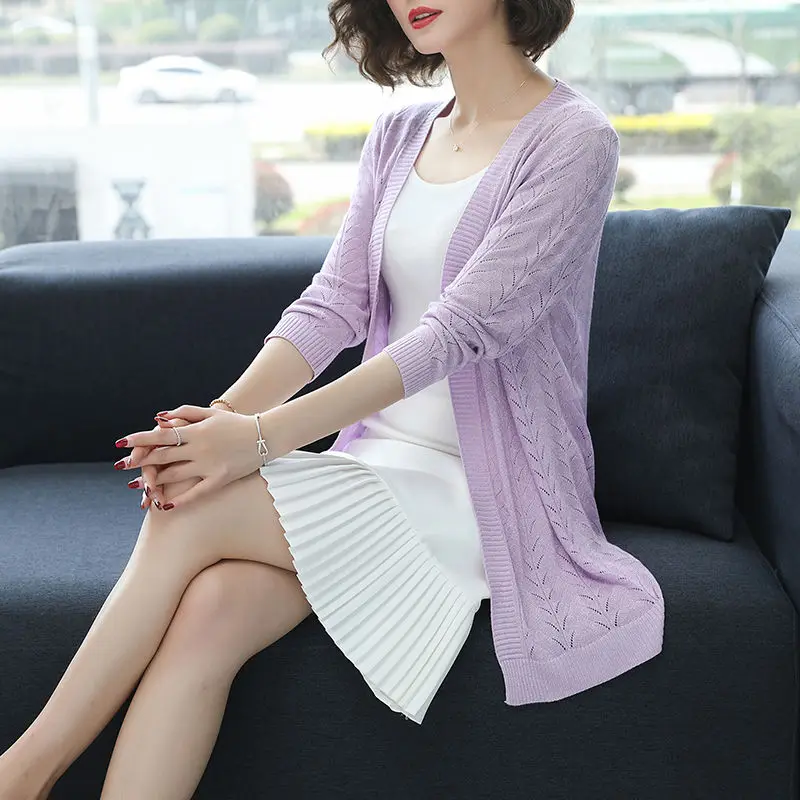 Women Long Sleeve Open Front Knit Cardigan Sweater Spring Summer Mid-length Shirt Female Hollow Coat
Women Long Sleeve Open Front Knit Cardigan Sweater Spring Summer Mid-length Shirt Female Hollow Coat