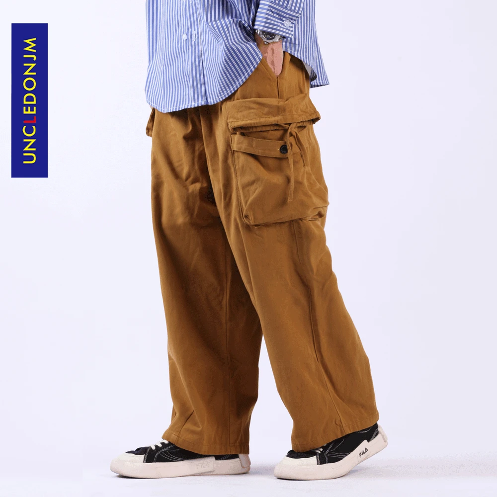 

Брюки-карго UNCLEDONJM с множеством карманов, мужские уличные свободные прямые брюки в стиле панк, винтажные повседневные широкие брюки, мешкова...