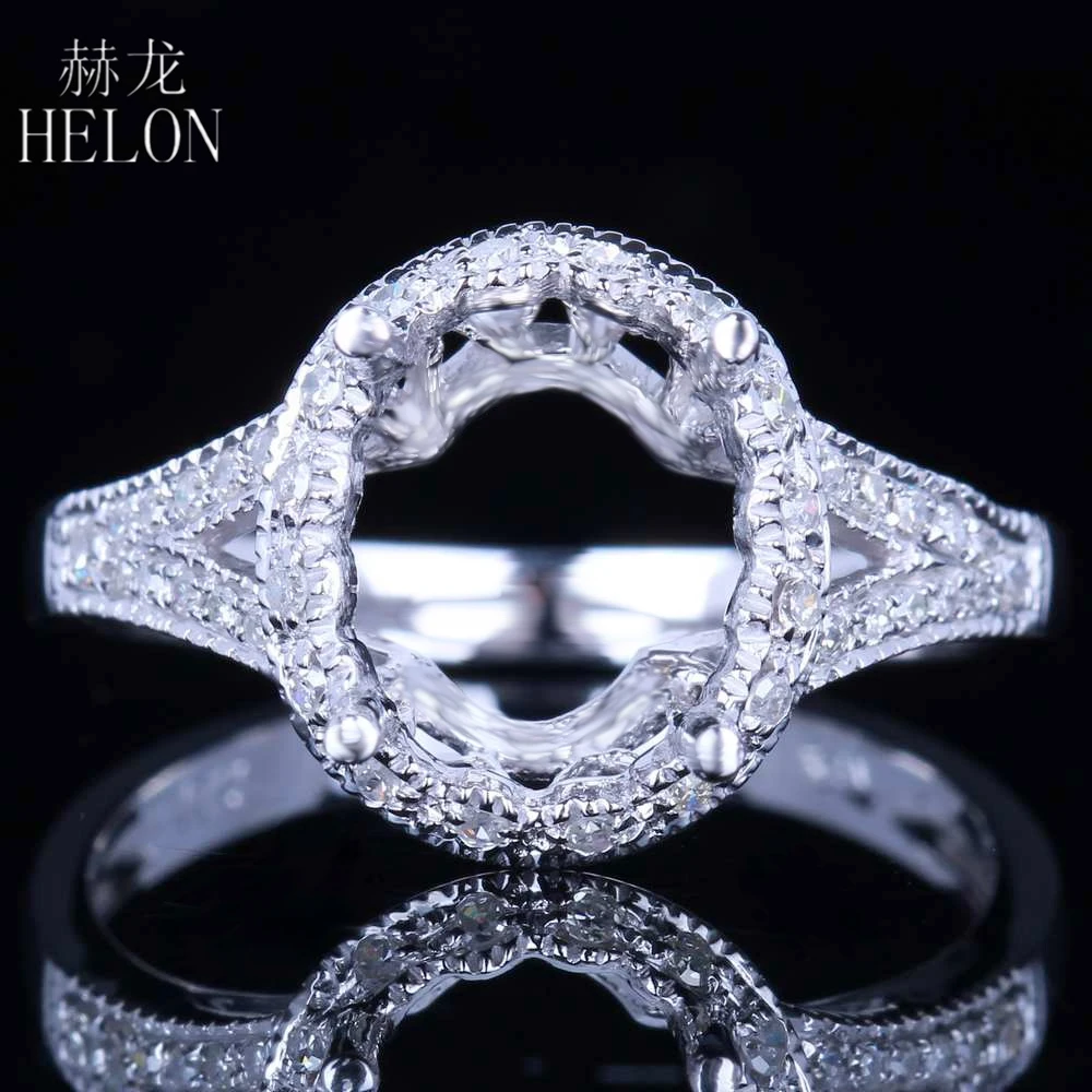 

HELON Solid 14K 10K White Gold Natural Diamonds Women Jewelry Semi Mount Engagement Wedding Ring Setting Fit Oval Cut 10x8mm