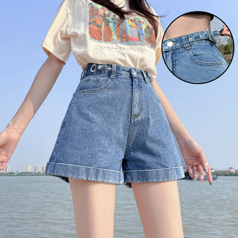 Summer Women Adjust High Waist Button Wigh Leg Jeans Shorts Casual Female Loose Blue Denim Shorts Pants Fashion Woman Clothes
Summer Women Adjust High Waist Button Wigh Leg Jeans Shorts Casual Female Loose Blue Denim Shorts Pants Fashion Woman Clothes