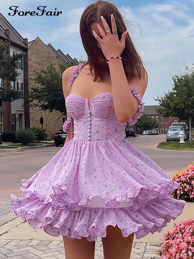 Forefair Floral Print Corset Spaghetti Strap Dresses Women Sexy Backless Spring Summer Ruffle Casual Vintage Mini Dress 2022
Forefair Floral Print Corset Spaghetti Strap Dresses Women Sexy Backless Spring Summer Ruffle Casual Vintage Mini Dress 2022