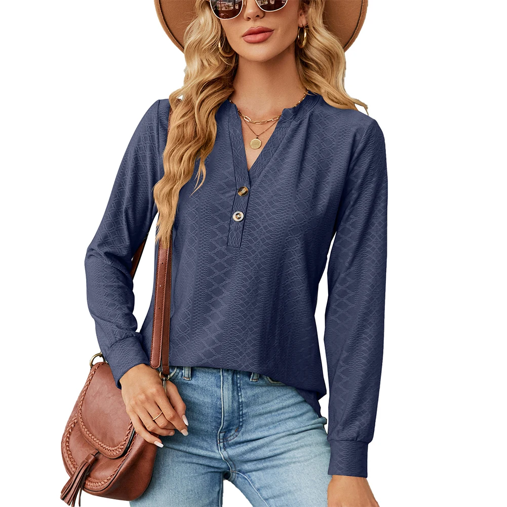 Fashion Woman Autumn V Neck Button Checkered Pattern Fabric Long Sleeve T Shirt Solid Tunic Basic Tops T-shirts Female Clothing
Fashion Woman Autumn V Neck Button Checkered Pattern Fabric Long Sleeve T Shirt Solid Tunic Basic Tops T-shirts Female Clothing