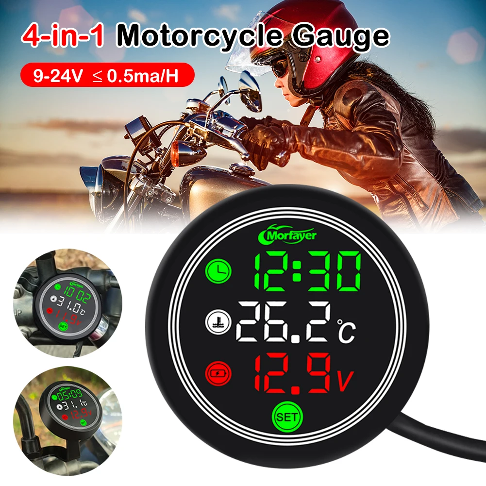 9-24V Motorcycle Thermometer LED Digital Display Electronic 4 In 1 Water Temperature Meter Voltmeter Gauge Low Voltage Alarm
9-24V Motorcycle Thermometer LED Digital Display Electronic 4 In 1 Water Temperature Meter Voltmeter Gauge Low Voltage Alarm