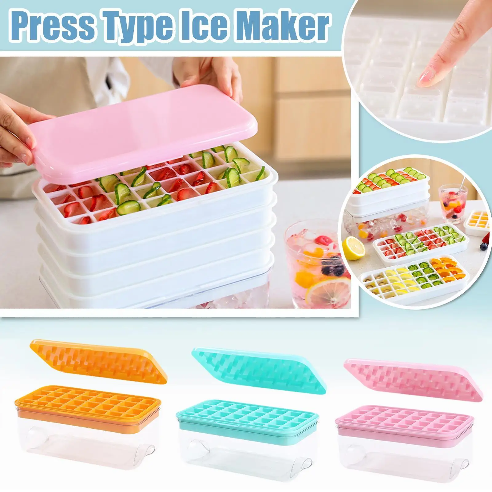Press Type Ice Cube Maker Silicone Ice Tray Making Mold Creative Storage Box Lid Trays Bar Kitchen Square Cubic Container Set
Press Type Ice Cube Maker Silicone Ice Tray Making Mold Creative Storage Box Lid Trays Bar Kitchen Square Cubic Container Set