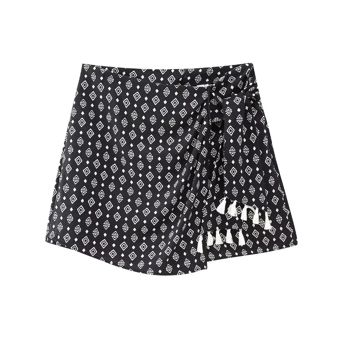 Women 2023 New Fashion summer Knotted tassel fringe printed skirt pants retro mid-waist casual chic female Skorts Mujer
Women 2023 New Fashion summer Knotted tassel fringe printed skirt pants retro mid-waist casual chic female Skorts Mujer