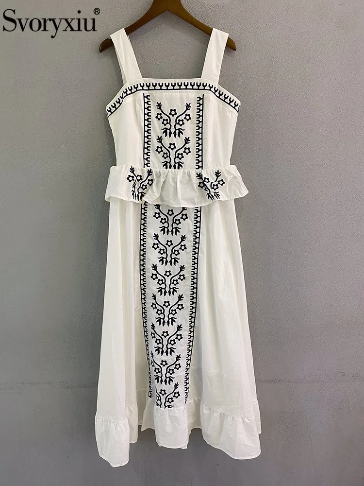 Женское платье средней длины Svoryxiu, белое элегантное вечернее платье на бретельках с оборками и вышивкой на лето 2022 
Женское платье средней длины Svoryxiu, белое элегантное вечернее платье на бретельках с оборками и вышивкой на лето 2022