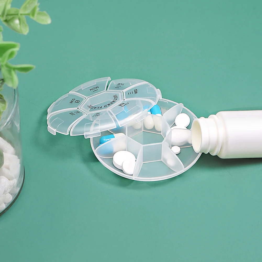 1PC Round 7 Compartment Pill Box Transparent Medicine Pill Case Portable One-week Pill Box Healthcare Supplies Tablet Dispenser
1PC Round 7 Compartment Pill Box Transparent Medicine Pill Case Portable One-week Pill Box Healthcare Supplies Tablet Dispenser