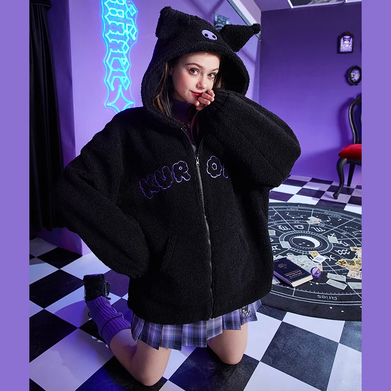 Kawaii Sanrios Kuromi Черная куртка осень-зима куртка с капюшоном Женская осенне-зимняя мультяшная Аниме Вышивка дизайн
Kawaii Sanrios Kuromi Черная куртка осень-зима куртка с капюшоном Женская осенне-зимняя мультяшная Аниме Вышивка дизайн