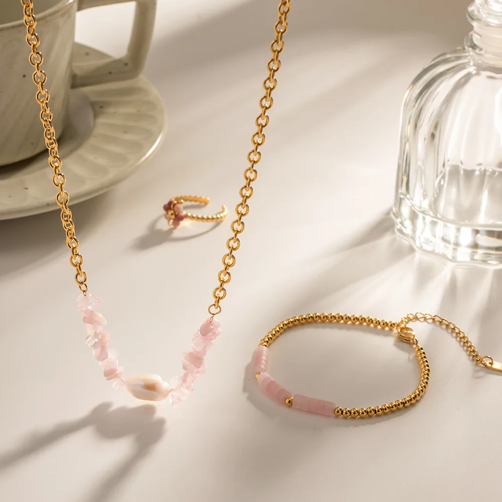 Pink Crystal Baroque Pearl Pendant Necklace Bracelet for Women Stainless Steel Plated 18K Gold Watertight Jewelry
Pink Crystal Baroque Pearl Pendant Necklace Bracelet for Women Stainless Steel Plated 18K Gold Watertight Jewelry