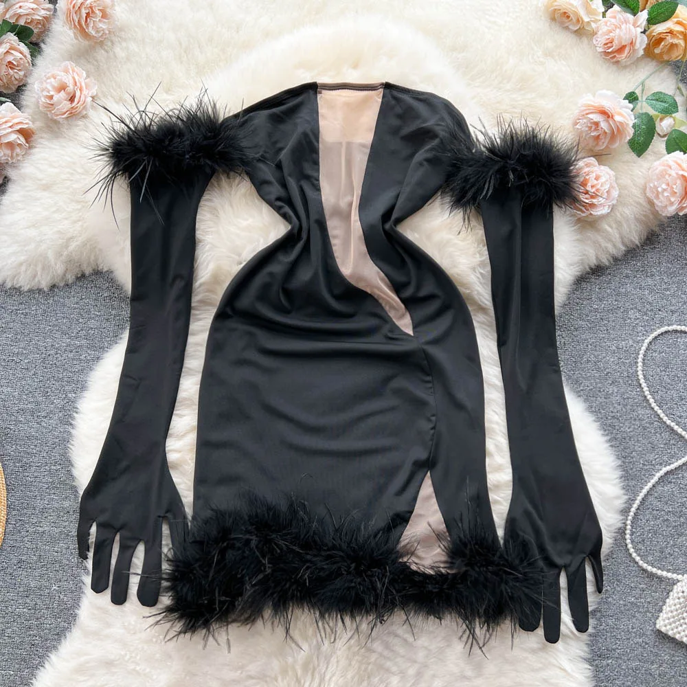 Autumn New Europe and the United States Wind Fashion Sexy Hair Splicing Slim Bodycon Mesh Package Hip Dress
Autumn New Europe and the United States Wind Fashion Sexy Hair Splicing Slim Bodycon Mesh Package Hip Dress