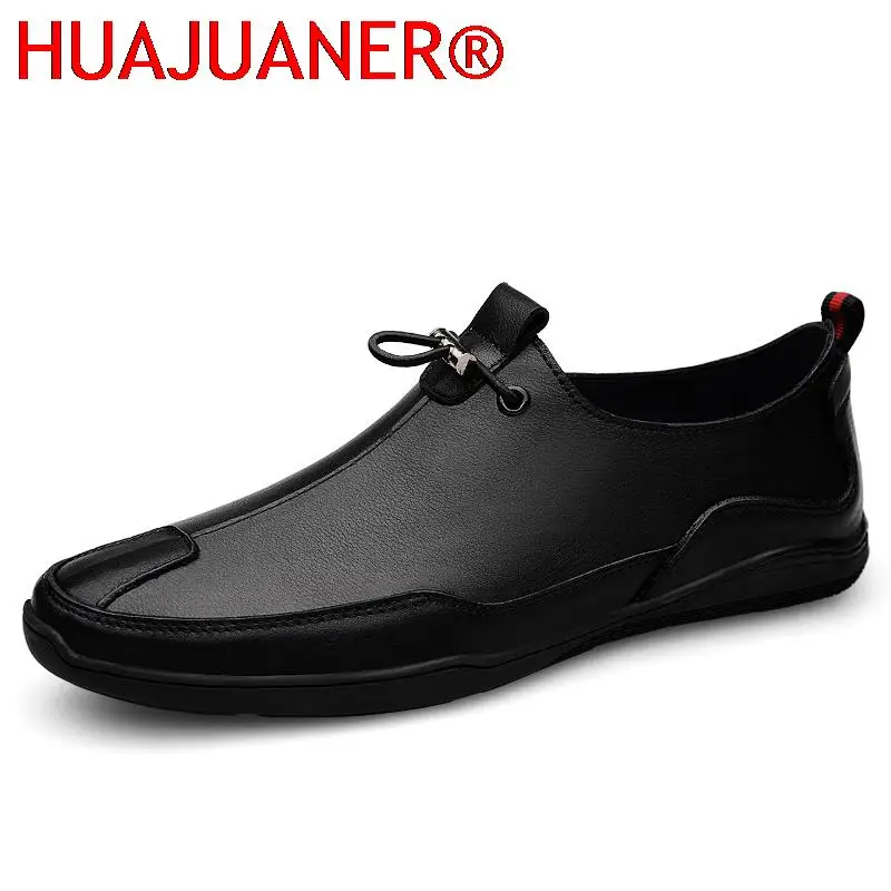 

Brand Men's Loafer Shoes Genuine Leather Shoes Men Loafers Cool Young Breathable Men Casual Shoes Flat Slip-on Plus Size 37-46