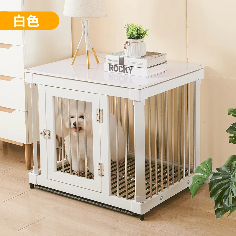 

Dog Cage Stainless Steel with Toilet Wooden Household Indoor Bold Corgi Chai Dog Golden Retriever Large, Medium and Small Dogs