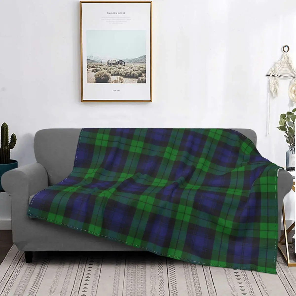 

Sofa Fleece Fashion Green Tartan Plaid Throw Blanket Warm Flannel Check Gingham Geometric Blankets for Bed Office Couch Quilt