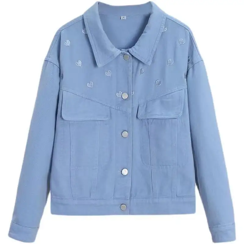 Fdfklak Embroidered Denim Jacket Women Autumn Casual Long Sleeve Button Jean Jacket Streetwear Korean Loose Outerwear Ladies 5XL 
Fdfklak Embroidered Denim Jacket Women Autumn Casual Long Sleeve Button Jean Jacket Streetwear Korean Loose Outerwear Ladies 5XL