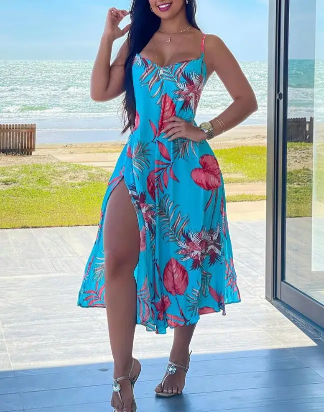 Beach Dresses for Women 2023 Summer Beach Vacation Dress Tropical Plant Print Low Cut Sexy Slit Slip Midi Dress Sleeveless Dress
Beach Dresses for Women 2023 Summer Beach Vacation Dress Tropical Plant Print Low Cut Sexy Slit Slip Midi Dress Sleeveless Dress