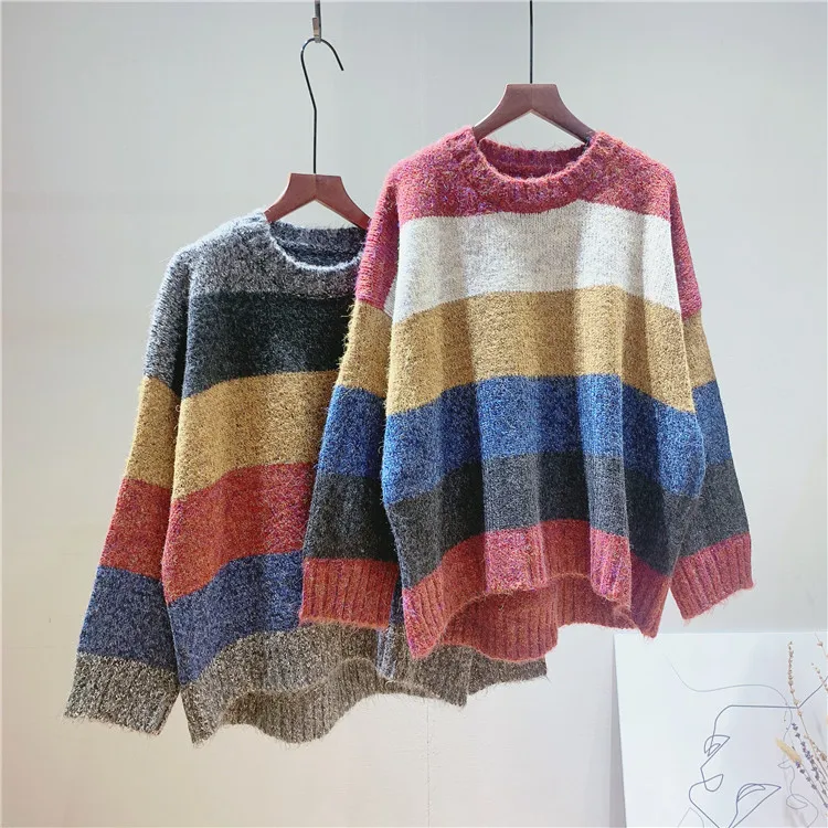 2022 Fall/winter Literary Women's Retro Style Contrast Striped Pullover Sweater New Loose Knitwear
2022 Fall/winter Literary Women's Retro Style Contrast Striped Pullover Sweater New Loose Knitwear