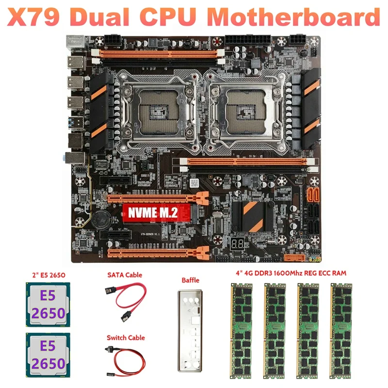 X79 Dual CPU Motherboard+2XE5 2650 CPU+4X4GB DDR3 1600Mhz RECC Ram+SATA Cable+Switch Cable+Baffle LGA2011 M.2 NVME
X79 Dual CPU Motherboard+2XE5 2650 CPU+4X4GB DDR3 1600Mhz RECC Ram+SATA Cable+Switch Cable+Baffle LGA2011 M.2 NVME