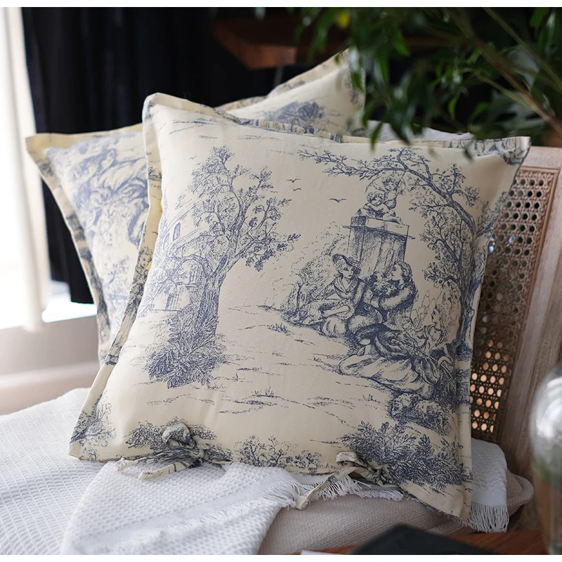 Home Toile De Jouy Cushion Cover French Retro Style Rural Farmhouse Decorative Canvas Blue Throw Pillow Case 47x47cm
Home Toile De Jouy Cushion Cover French Retro Style Rural Farmhouse Decorative Canvas Blue Throw Pillow Case 47x47cm