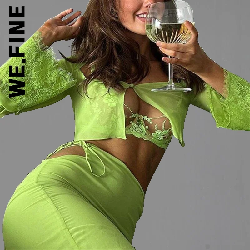 We.Fine 2022 Summer Green Sexy See Through Lace Dress Sets Women Long Sleeve Tops And Midi Skirts Beach Elegant 2 Piece Sets
We.Fine 2022 Summer Green Sexy See Through Lace Dress Sets Women Long Sleeve Tops And Midi Skirts Beach Elegant 2 Piece Sets