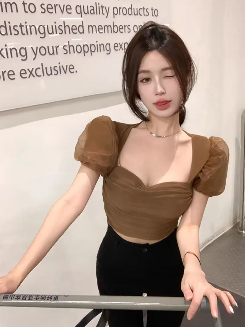 Sweet Spice Square Collar Puffy Sleeve Shirt Women's Summer French Mesh Slim Short Sleeve Pleated Design Sense of Niche Top
Sweet Spice Square Collar Puffy Sleeve Shirt Women's Summer French Mesh Slim Short Sleeve Pleated Design Sense of Niche Top