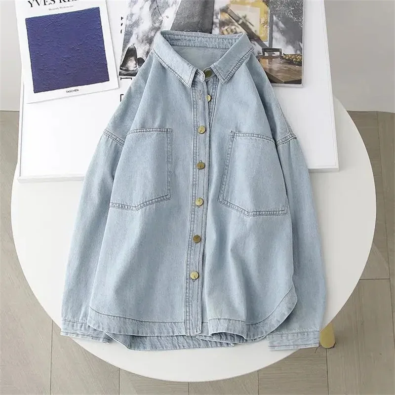 Женская джинсовая рубашка с длинным рукавом, классическая блузка из денима в стиле Ins, Джокер, весна-осень 2023
Женская джинсовая рубашка с длинным рукавом, классическая блузка из денима в стиле Ins, Джокер, весна-осень 2023