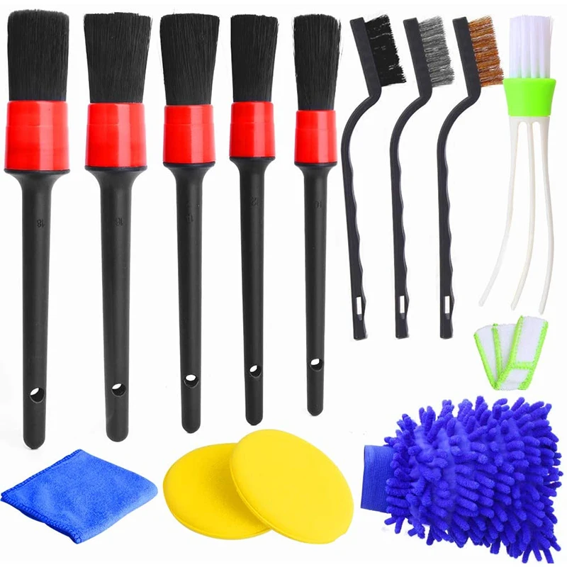

13 Pcs Car Brush Combination Include Detail Brush Cleanig Air Conditioning Mop Interior Space Waxing Sponge And Car Wash Gloves