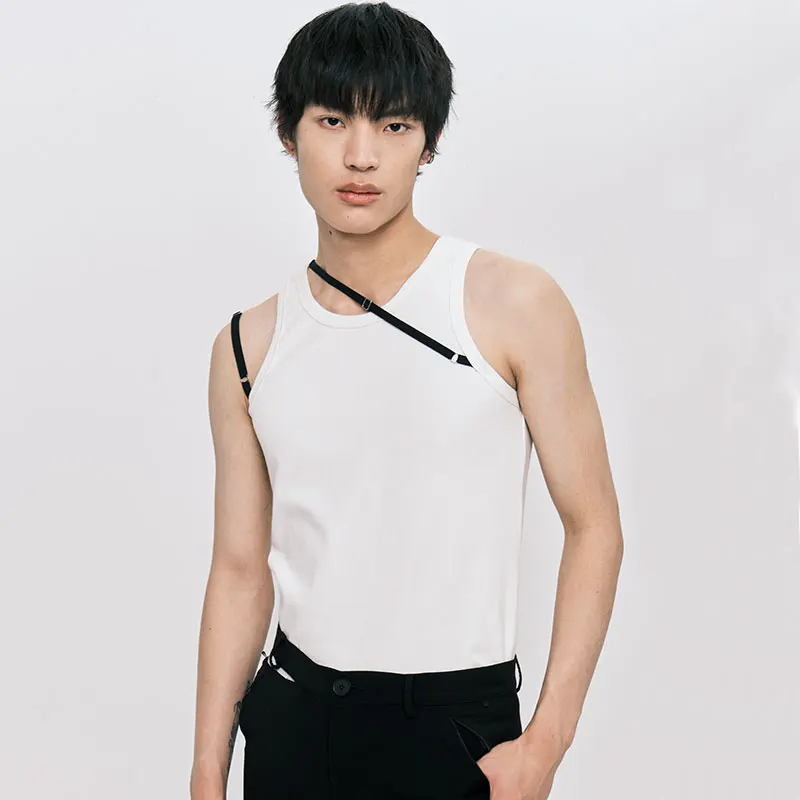 

ORGASM Ribbed Vest Men Women Neutral Modal Cotton Stretch Black White Contrast Color Shoulder Straps Fashion Comfortable Sexy