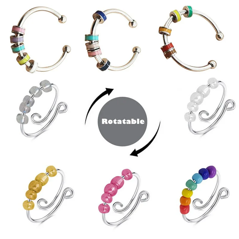 Stainless Steel Colorful Beads Rings for Women Men Rotate Freely Antistress Anxiety Ring Single Coil Spiral Beads Rotate Ring
Stainless Steel Colorful Beads Rings for Women Men Rotate Freely Antistress Anxiety Ring Single Coil Spiral Beads Rotate Ring