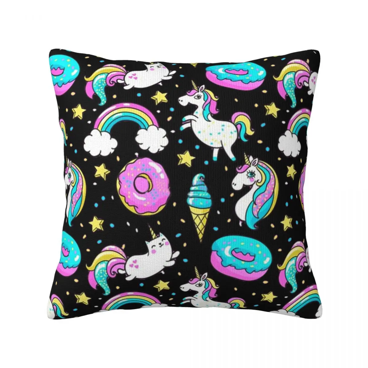 

Rainbow Unicorn Donut Throw Pillow Cover Decorative Pillow Covers Home Pillows Shells Cushion Cover Zippered Pillowcase