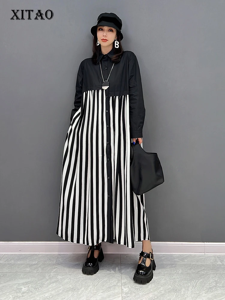 XITAO Striped Dress Fashion Patchwork Full Sleeve Pleated 2022 Autumn Minority Loose Elegant Casual Style Dress WLD8877 
XITAO Striped Dress Fashion Patchwork Full Sleeve Pleated 2022 Autumn Minority Loose Elegant Casual Style Dress WLD8877