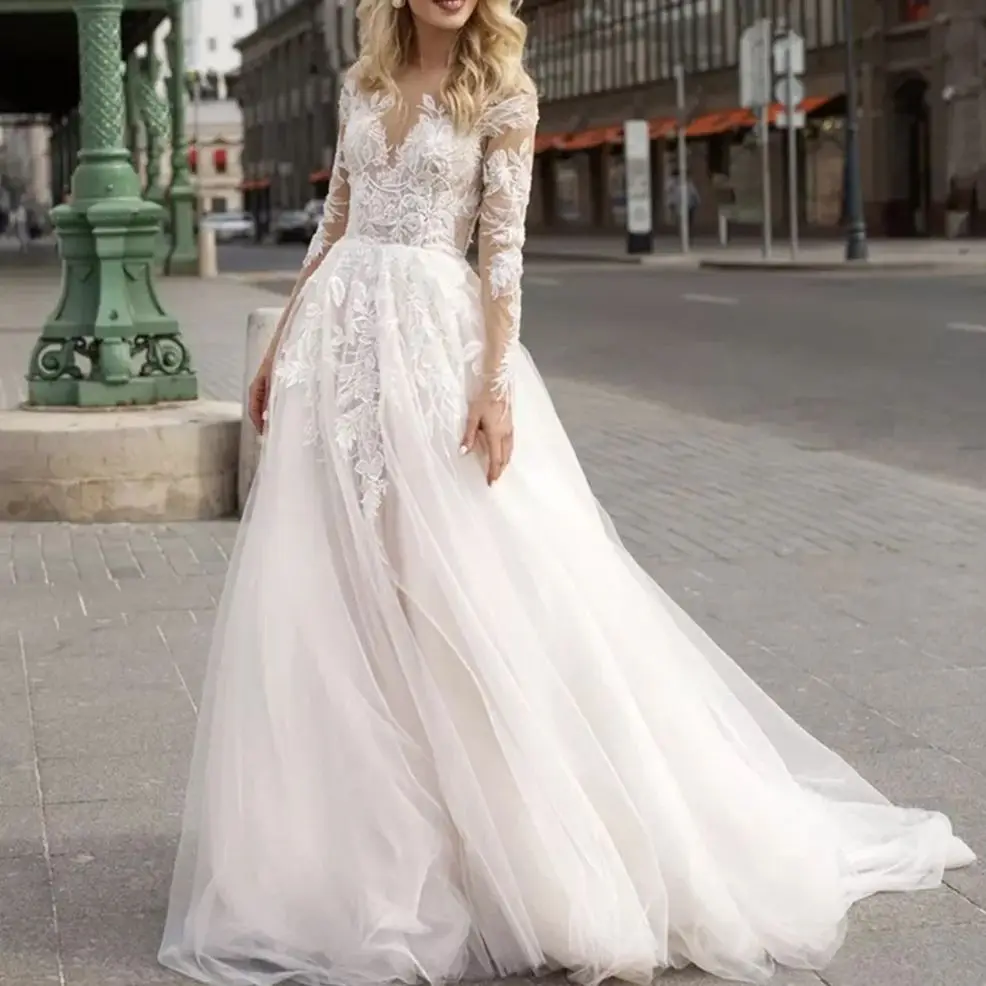 Long Sleeve Boho Wedding Dresses V neck Ivory Lace Appliques Beach Bridal Gowns Bohemian Wedding Dresses vestido de noiva
Long Sleeve Boho Wedding Dresses V neck Ivory Lace Appliques Beach Bridal Gowns Bohemian Wedding Dresses vestido de noiva
