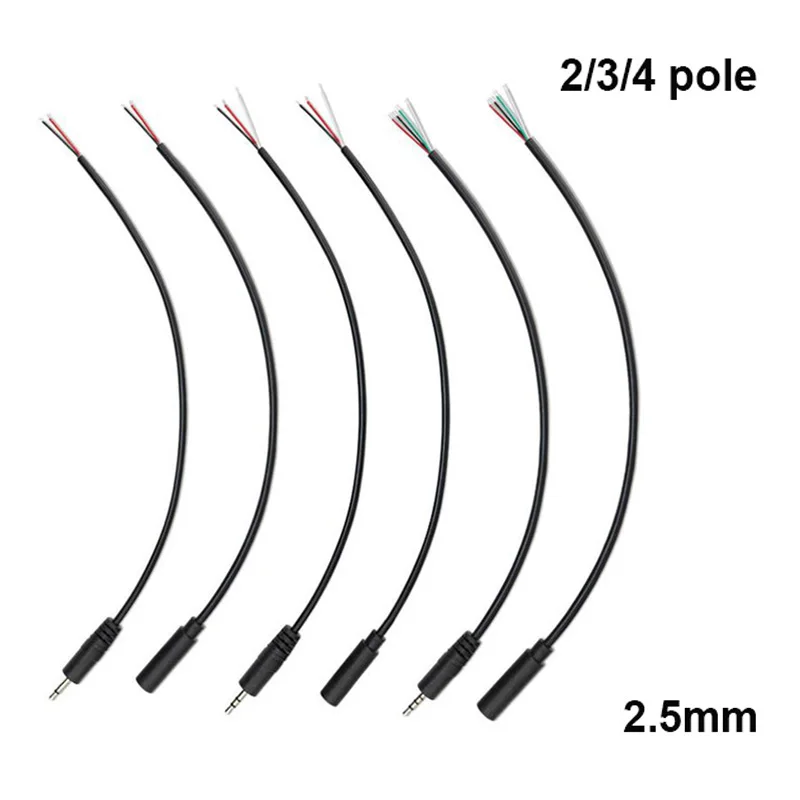 

25CM 2.5mm Mono Male Female Plug 2pin 3pin Extension Wire 3pole 4pole Connector Cable DIY Microphone Audio Repair Cable 1/5pcs