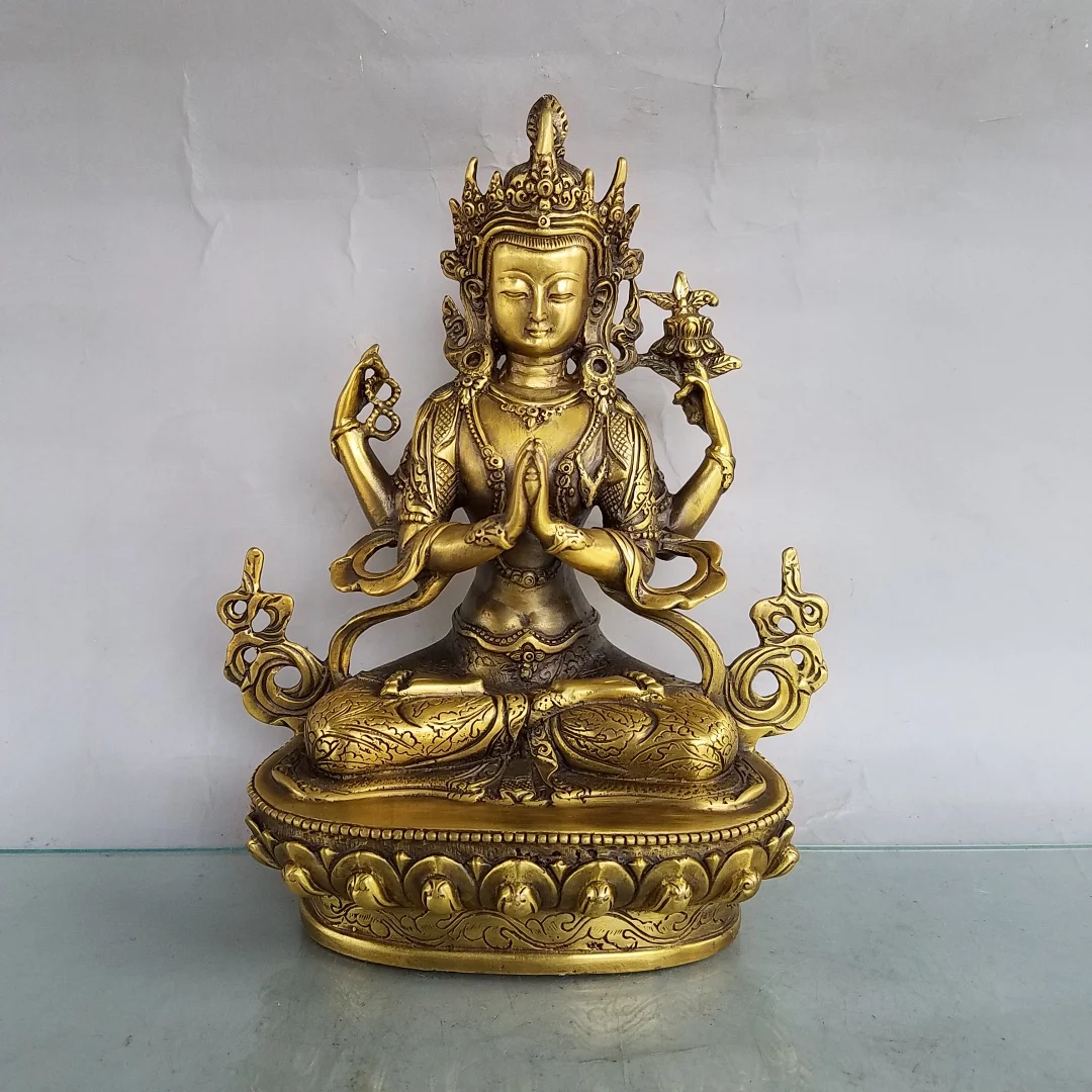 9" Tibetan Temple Collection old Bronze Four-armed Guanyin Bodhisattva lotus platform worship buddha Town house Exorcism
9" Tibetan Temple Collection old Bronze Four-armed Guanyin Bodhisattva lotus platform worship buddha Town house Exorcism