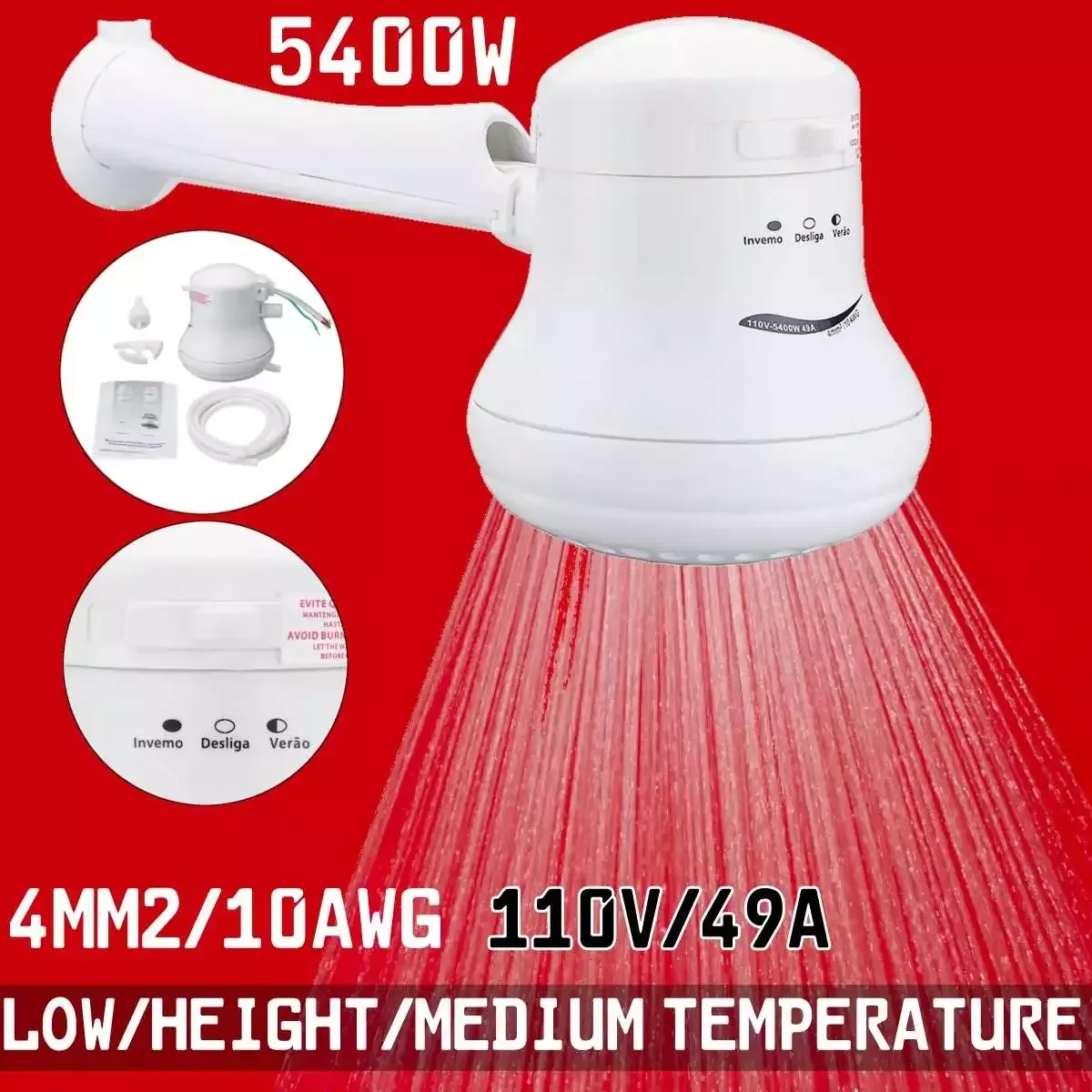 Shower Head 110V/220V Instant Water Heater 5.7ft Hose Bracket 3800W~5400W Temperature Controller
Shower Head 110V/220V Instant Water Heater 5.7ft Hose Bracket 3800W~5400W Temperature Controller