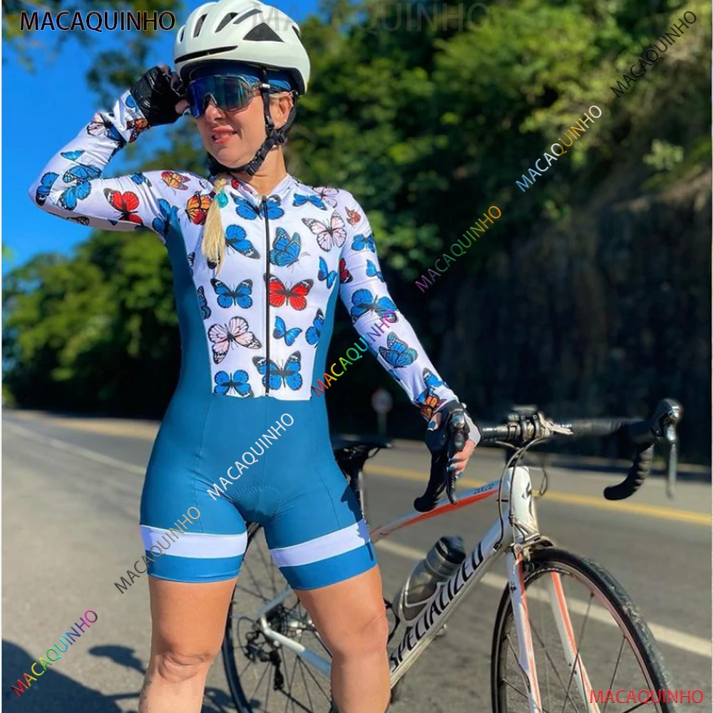 Женский велосипедный комбинезон с длинным рукавом синего цвета - купить по