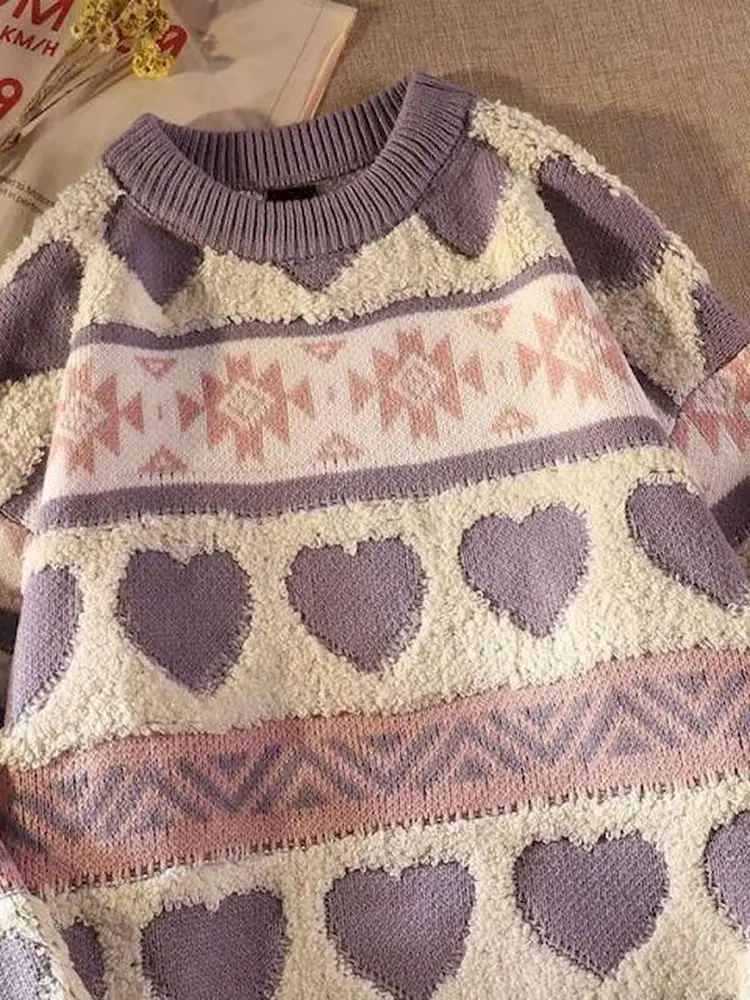 Hip Hop Streetwear Knitted Sweater Heart Striped Harajuku Sweater 2022 Women Autumn Cotton Casual Pullover Sweater Purple Blue
Hip Hop Streetwear Knitted Sweater Heart Striped Harajuku Sweater 2022 Women Autumn Cotton Casual Pullover Sweater Purple Blue