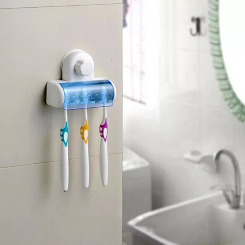 

New in 2022 Accessories Set Toothbrush Holder Wall Mount Stand Tooth brush Holder Hooks Suction Cup Bathroom Tools Toothbrush Ra