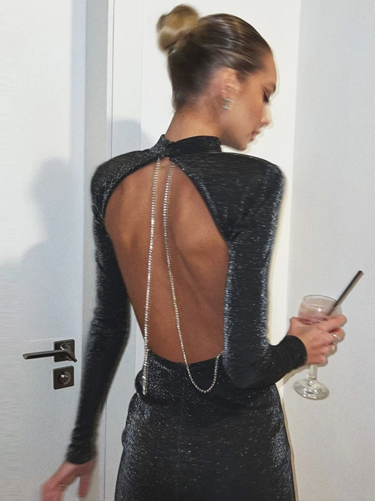 WeiYao Fall Sequins Sexy Backless Chain Decoration Round Neck Long Sleeve Dress Women Mini Black Bodycon Shiny Party Dress
WeiYao Fall Sequins Sexy Backless Chain Decoration Round Neck Long Sleeve Dress Women Mini Black Bodycon Shiny Party Dress