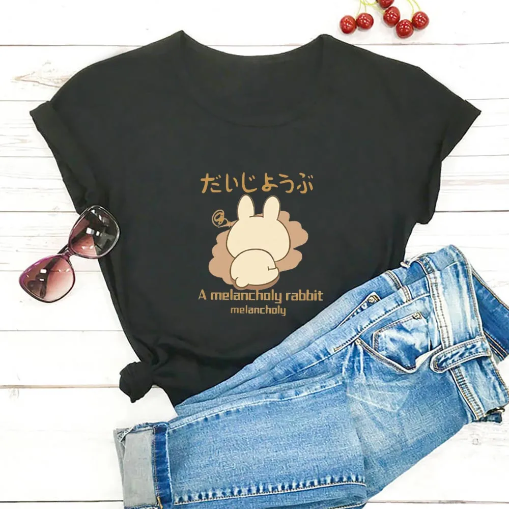 A Melancholy Rabbit Women T Shirt Cotton O-neck Short Sleeve Women Tshirts Comfortable Tees Women Leisure Wild Top 
A Melancholy Rabbit Women T Shirt Cotton O-neck Short Sleeve Women Tshirts Comfortable Tees Women Leisure Wild Top