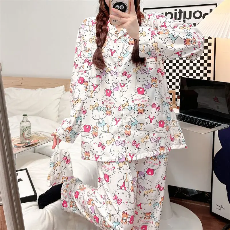 Hellokittys Pajamas Sanrioed Kawaii Long Sleeved Pajamas Cartoon Anime Household Home Clothing Spring Autumn Cute Sweet Girl
Hellokittys Pajamas Sanrioed Kawaii Long Sleeved Pajamas Cartoon Anime Household Home Clothing Spring Autumn Cute Sweet Girl