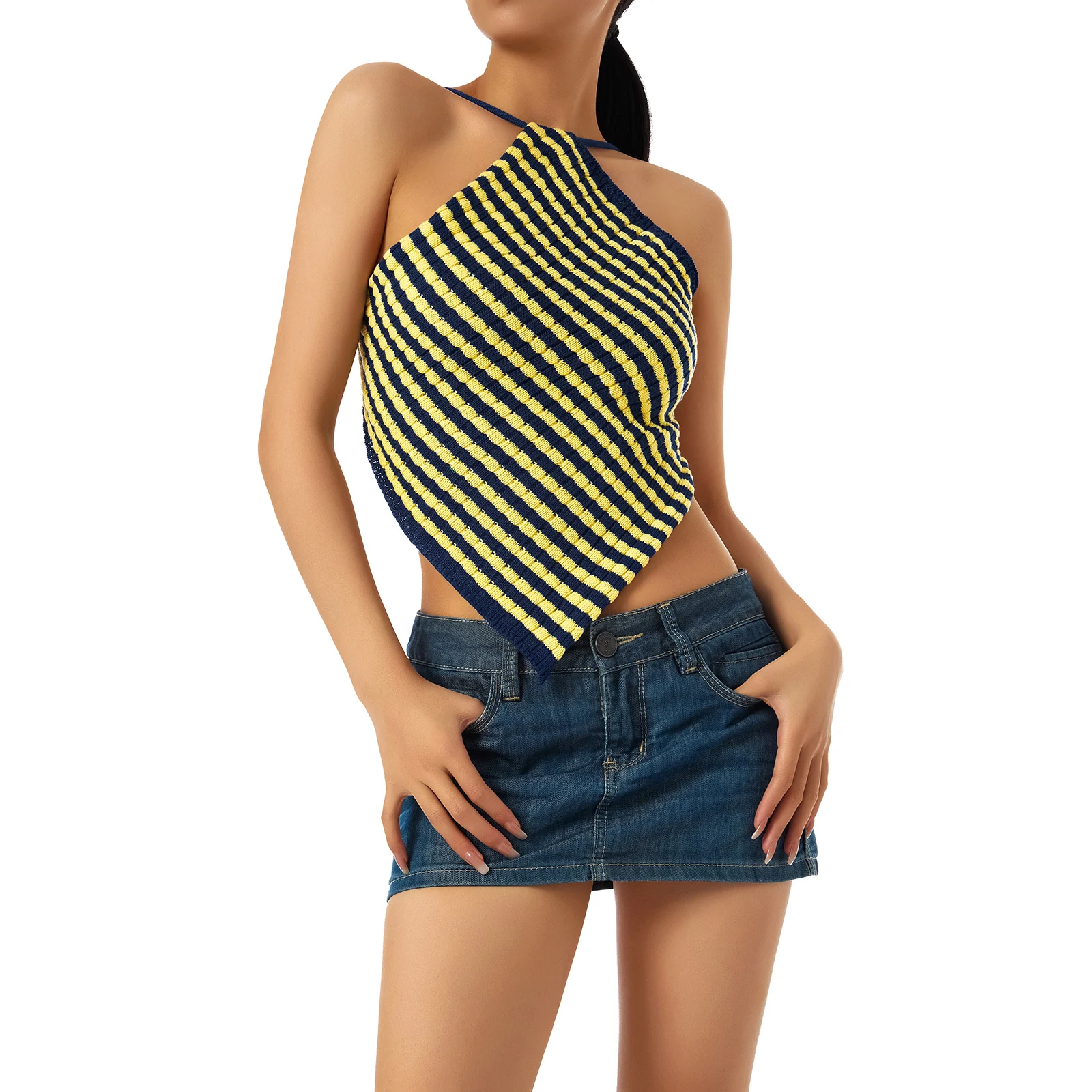 Open Back Stripe Printed Tie-Up Camisoles Women Sexy Sleeveless Backless Slim-Fit Bandage Knitted Sling Crop Tops Streetwear
Open Back Stripe Printed Tie-Up Camisoles Women Sexy Sleeveless Backless Slim-Fit Bandage Knitted Sling Crop Tops Streetwear