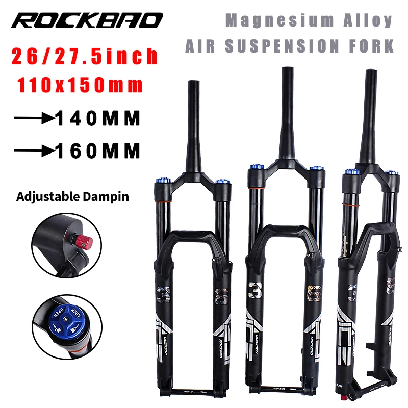 ROCKBAO Bike Fork Rebound Adjustable MTB Air 26/27.5Inch Front Suspension 140/160mm Travel Tapered 110X15mm Fork Bicycle Parts
ROCKBAO Bike Fork Rebound Adjustable MTB Air 26/27.5Inch Front Suspension 140/160mm Travel Tapered 110X15mm Fork Bicycle Parts