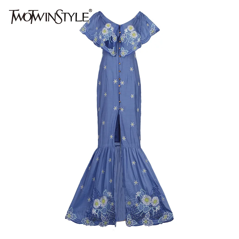 TWOTWINSTYLE Embroidery Floral Maxi Dress Women Ruffle Slash Neck Off Shoulder Sexy Split Slim Dresses Summer Female 2022 New
TWOTWINSTYLE Embroidery Floral Maxi Dress Women Ruffle Slash Neck Off Shoulder Sexy Split Slim Dresses Summer Female 2022 New