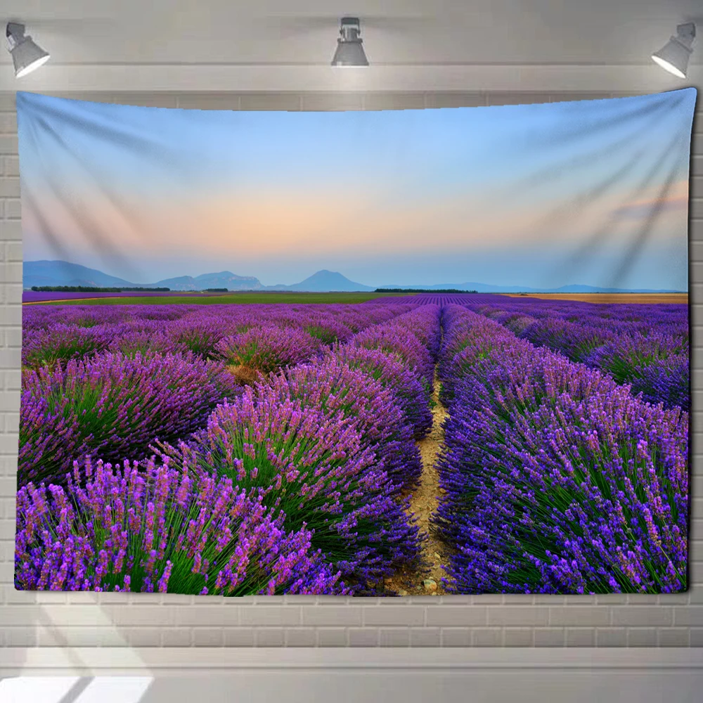 

High Quality Colorful Flower Tapestry Purple Lavender Sunshine Plant Scenery Tapestries Bedroom Living Room Deco Wall Hanging