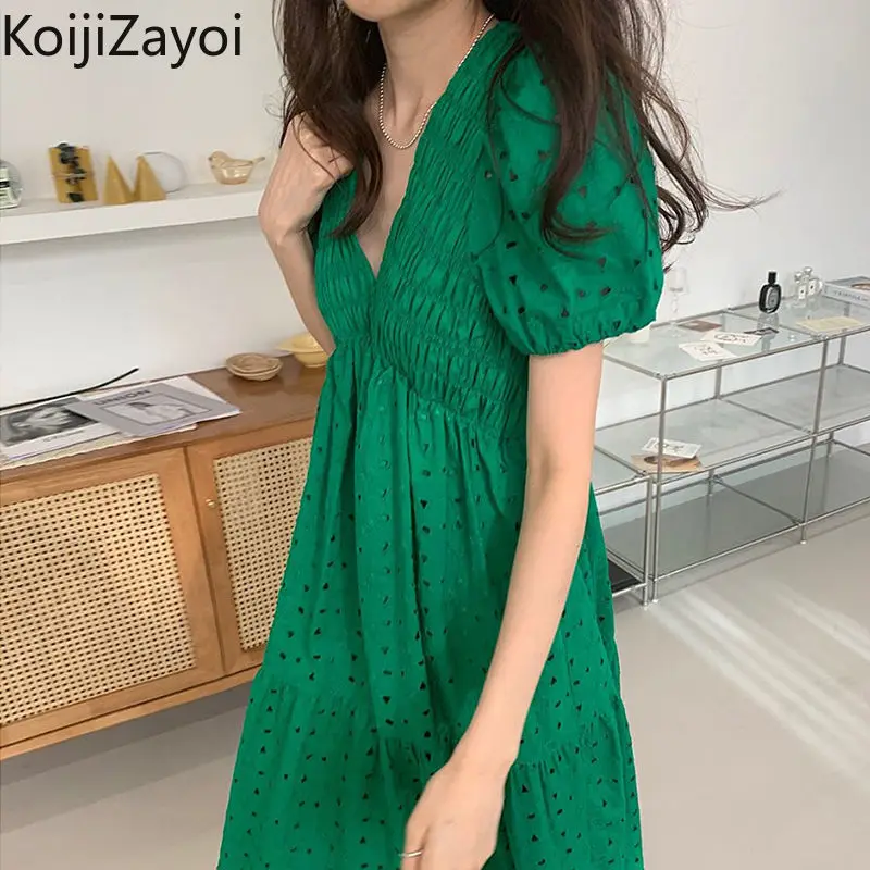 Koijizayoi Vintage Women A Line Summer Long Dress Puff Sleeves V Neck Casual Loose Dresses Chic Korean Ruched Vestidos 2022
Koijizayoi Vintage Women A Line Summer Long Dress Puff Sleeves V Neck Casual Loose Dresses Chic Korean Ruched Vestidos 2022