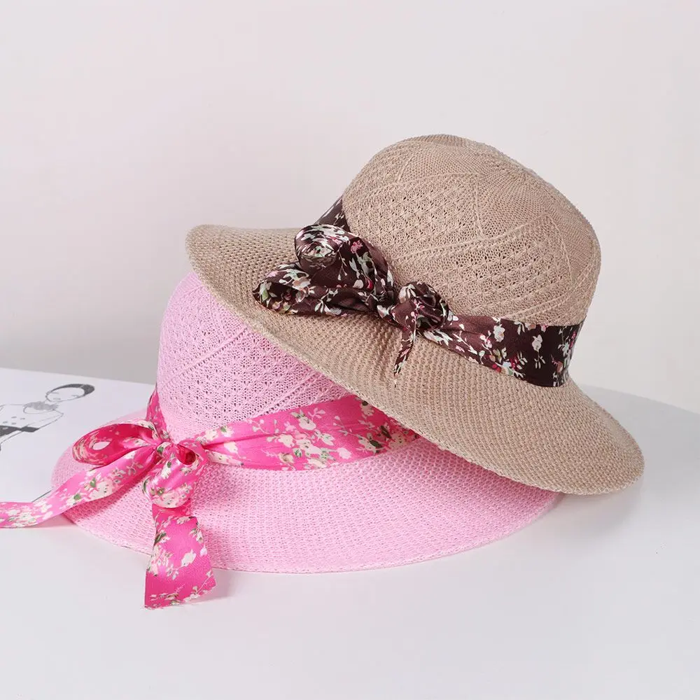 

New Summer Female Sun Hat Bow Ribbon Panama Beach Hats For Women Chapeu Feminino Sombrero Floppy Straw Hat