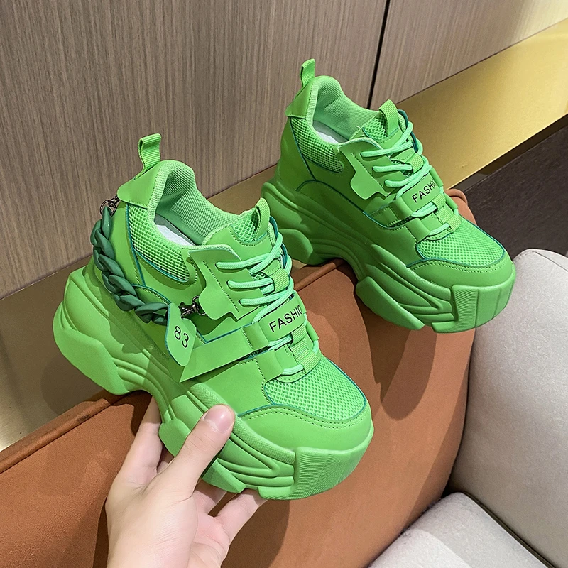 

Women Sneakers Green Breathable Daddy Shoes 2023 Early Autumn New Ultra-light Thick-soled High-end Dirt-resistant Platform Shoes